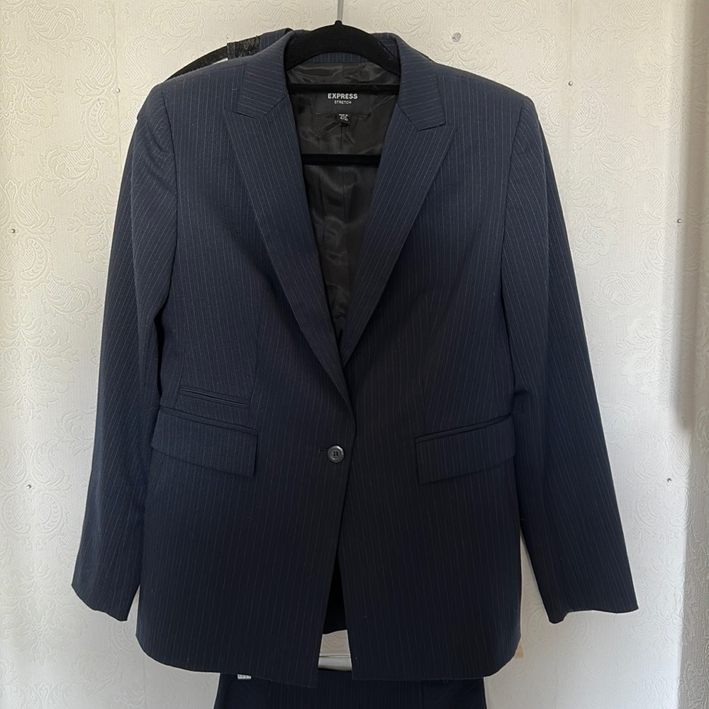 Express Navy Pinstripe three piece skirt suit